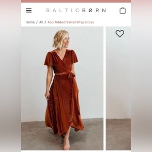 Baltic Born Andi Ribbed Velvet Wrap Dress in Rust